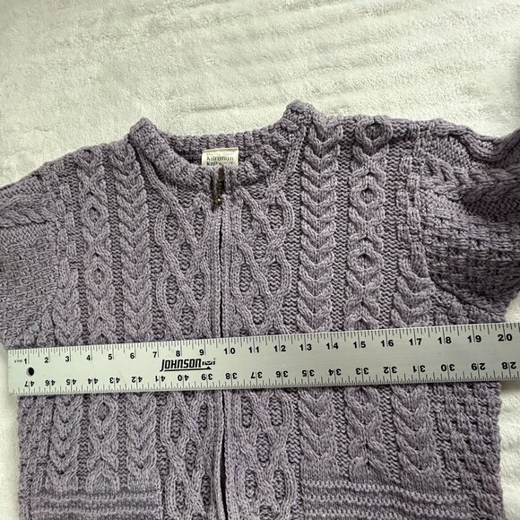 Kilronan Knitwear Merino Wool Cable Knit Cardigan Large Lavender Made In Ireland - Picture 6 of 7